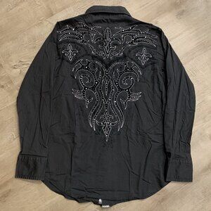 Vintage Y2K Victorious Button Up Shirt Mens Medium M Goth Grunge Gray Black